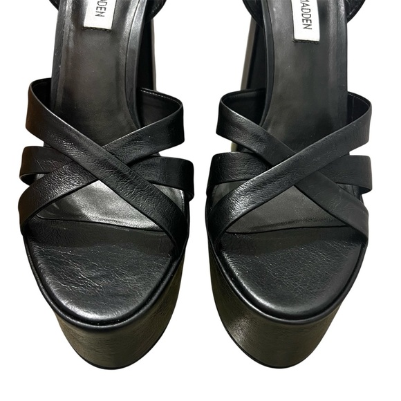 Steve Madden 9.5 Black Leather Y2K Grunge Chunky Platform Block Heel Sandals - Picture 7 of 13